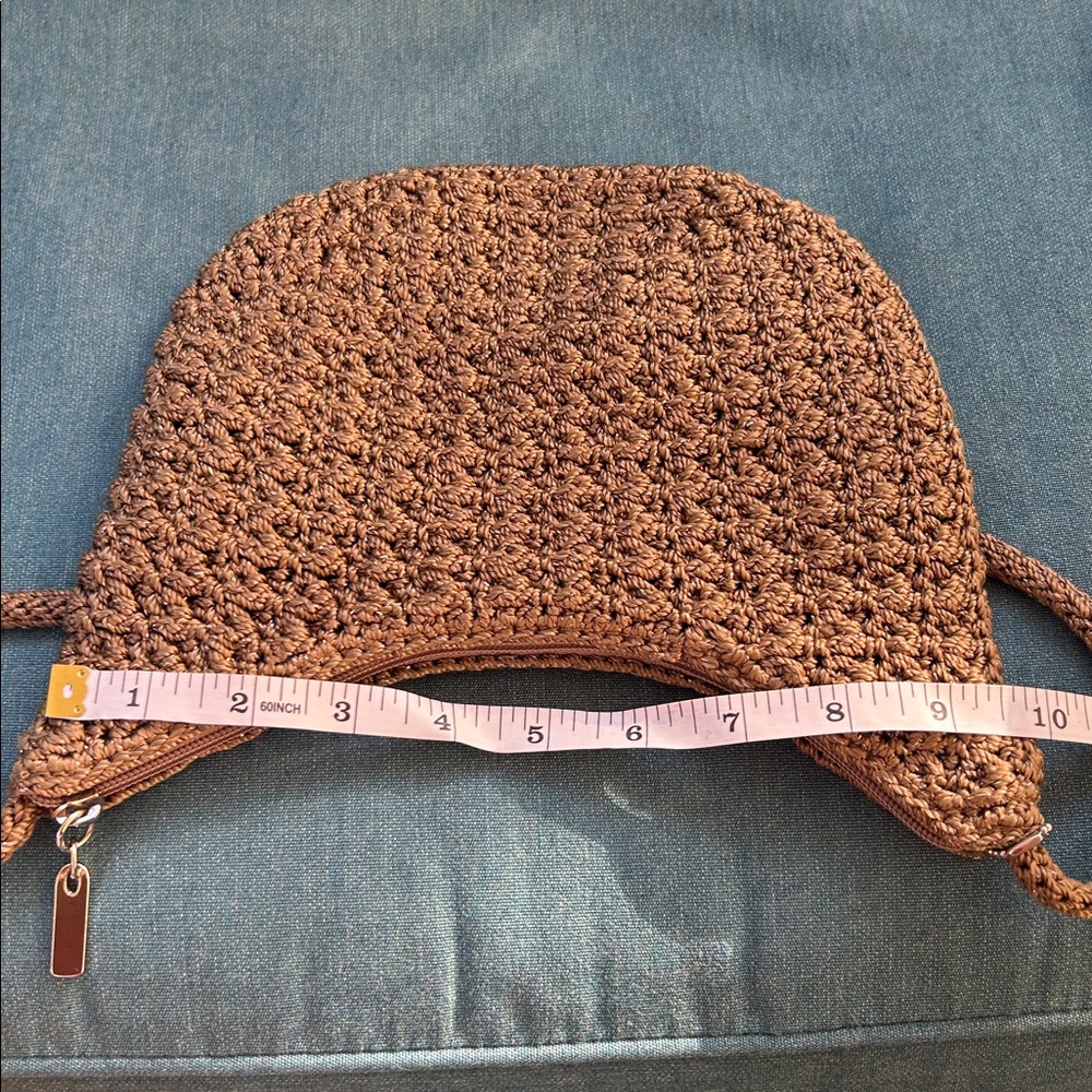 The Sak Vintage Boho Crochet Shoulder Beige Metallic Thread Purse - Picture 9 of 16